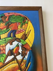 Haitian Abstract Folkart Painting By Nelson 1980 Framed 17” X 13” Inch