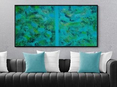 One-of-a-Kind Green ColorField Luxury Textured Abstract Canvas Art 59×30 in