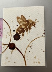 Aceo Original Bumblebee Coffee Painting Miniature ATC Art Gift Treat Yourself