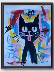 Cartoon Cat Street Art Abstract Acrylic Original Art 14×11 Paper