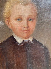 Oil painting Biedermeier portrait around 1840 depicting young boy blonde hair