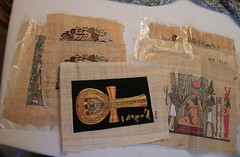 Vintage Egyptian Art on Papyrus Paper, Authentic, Signed, Seven Pieces!!