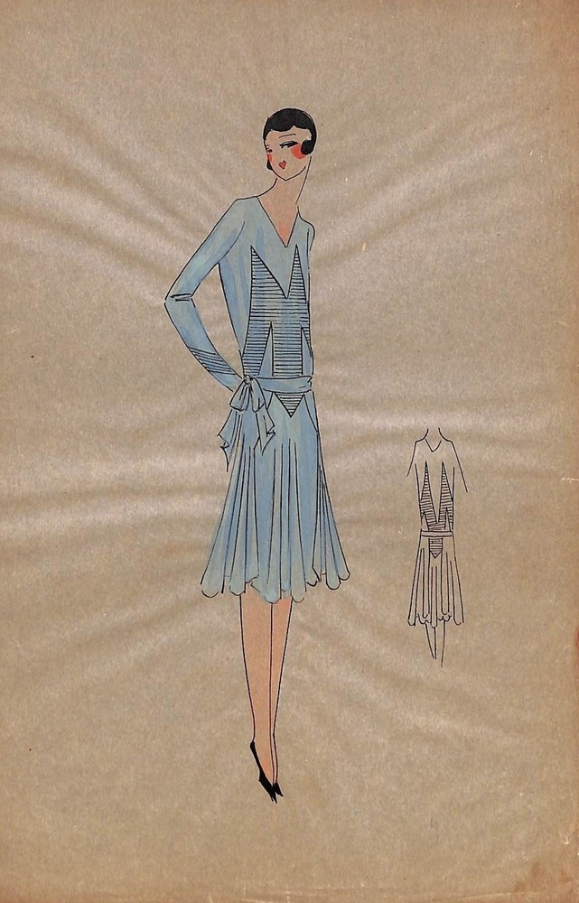 Lanvin of Paris c1920s Original Fashion Illustration in Gouache