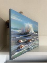 Oil Painting Seascape Waves Rocks Sea 35x50cm Canvas 13,7×19,6 Inch Wall Art