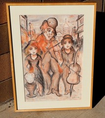 ROGER ETIENNE French Musical Figures original Mixed Media Painting Custom Framed