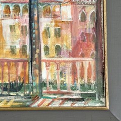 Signed David Landis (1918–1983) Venice Italy Modernist Oil on Board 60s VTG