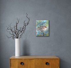 Original Oil Painting Bird Blue Fairy Wren Animal Art Canvas 8×10 Signed Artist