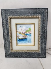Small Original Watercolor Of Boat At Rest Signed By Artist Matted And Framed
