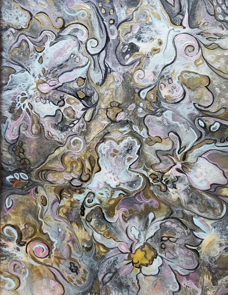 ORIGINAL ABSTRACT Acrylic Painting „Pearl Earthy Floral“, Canvas 11×14 in