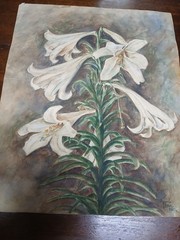 1913 Watercolor Art Easter Lillies Artist Marquerite Arrell 17″x 14″