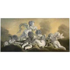 (After) Francois Boucher, Grisaille Oil Painting of Putti in the Clouds