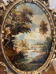Vtg Ornate Hand Painted Oil by V. Guidotti Italian Florentine Landscape I