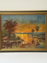 VINTAGE SUNSET PAINTING IMPRESSIONIST LANDSCAPE EVENING GLOW LISTED FAMOUS OIL
