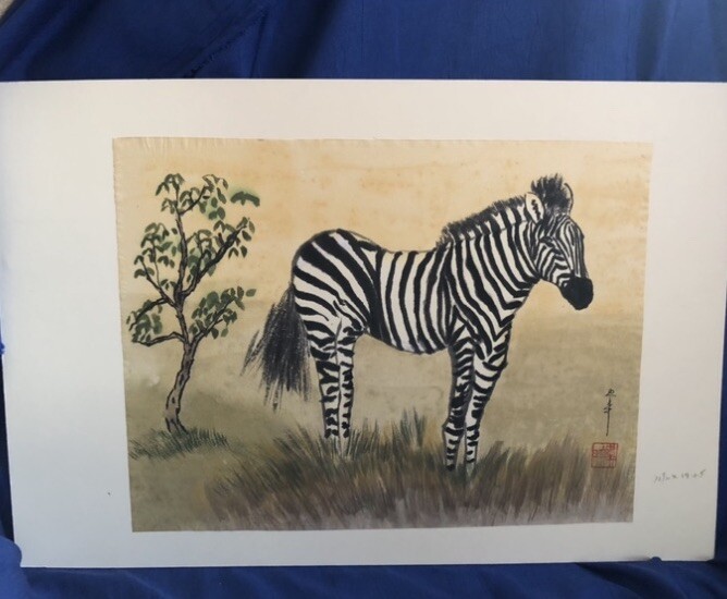 Original Sumi Ink Watercolor Zebra Painting Unframed Signed Dorothy Weber VTG