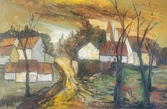 Eurpean Modern oil painting of Houses by Listed Luc Verger