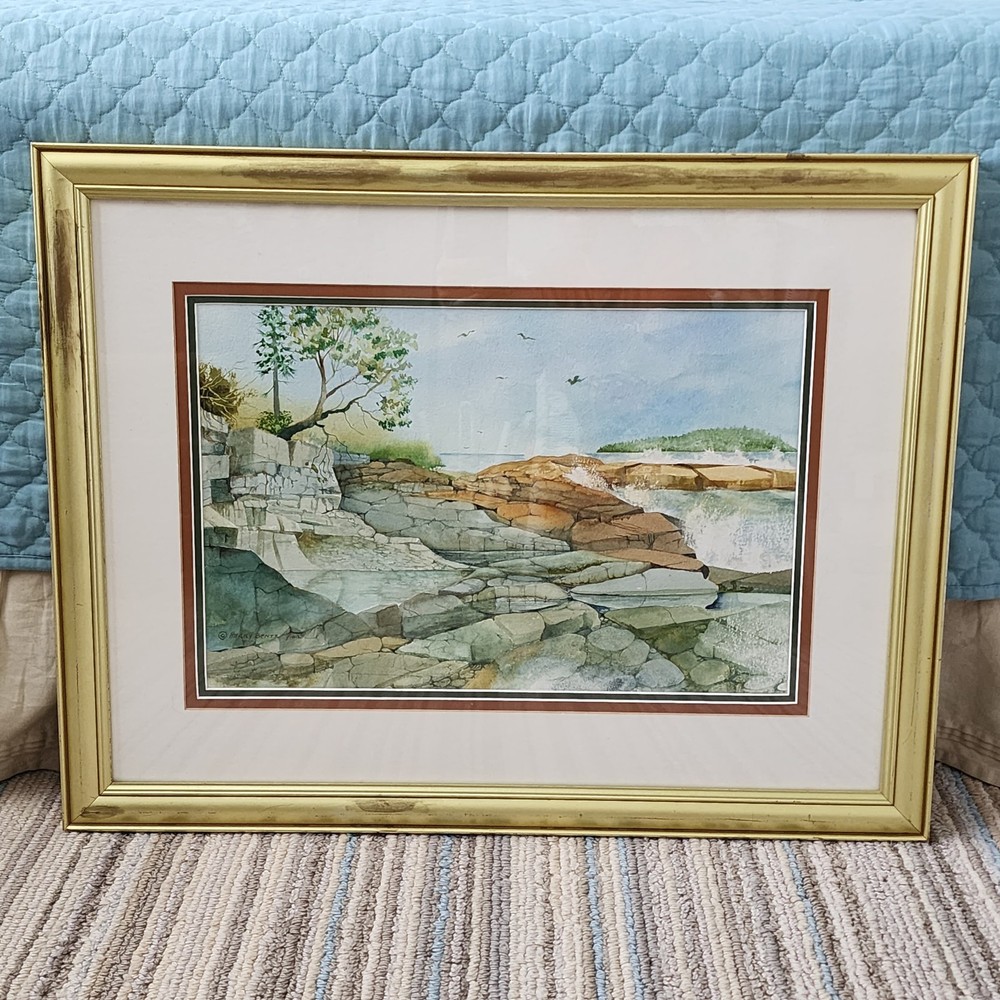 Vintage PA Artist Harry Bentz Signed Coastal Landscape Watercolor Painting 26×20