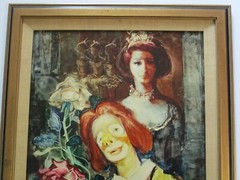 STRANGE 1970’S PAINTING PORTRAIT QUEEN PRINCESS CROWN W CLOWN MODERNISM VINTAGE