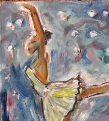 ONE BALLERINA 8×10 oil painting woman ballet dance WOOD original signed Crowell