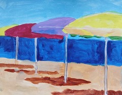 Expressionism/Abstract Beach Umbrellas 11 x 14 Signed Colorful Art Painting