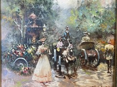 Johnny Gaston City Scene W/Carriges Oil Painting Framed Signed ￼15 1/4x 20 1/4 T