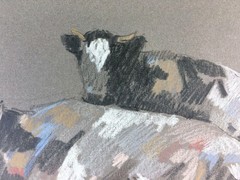 Heinrich Witteler 2 lying cows charcoal drawing white height anthracite