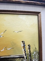 J Fenton Framed Oil Painting Children Flowers & Seagulls on Beach Signed