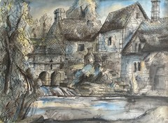 Alban Atkins 1974 Bradford? Mid-Century Modernist Watercolor On Paper 22”x29.75”