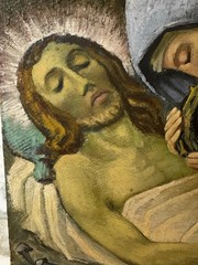 Original Mid-Century Italian Oil Painting Pietà on Hardboard Panel 12” Unsigned