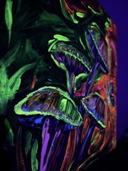 Mushroom Painting Black Light Glows Acrylic „ORIGINAL“ Trippy Signed Fantasy