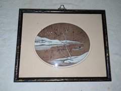Vtg Japanese Painting Marked Z Sui 85 N.Y. w Signature Woman Child Girl in Boat