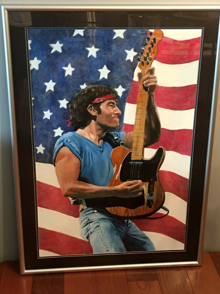 ORIGINAL BRUCE SPRINGSTEEN PAINTING 30 X 42 FRAMED BORN IN THE USA THE BOSS