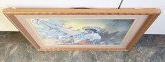 Signed Guatemalan Folk Art Watercolor Painting Girl Weaving Plus Tourism Maps