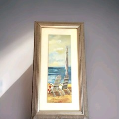 25×13 Inch Signed Sunny Beach Panel Painting on Wood – Original Artwork