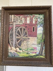Vintage landscape oil painting signed P Bruce gristmill 11 x 13 Early 1900’s