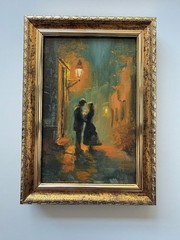 Romantic Couple Night Oil Painting Original Framed Lovers Vintage Art 4х6 Signe