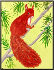 Red Squirrel Painting, Woodland Animal Art 11×14