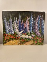 SIGNED ORIGINAL ABSTRACT OIL PAINTING FLOWERS YELLOW PINK ORANGE GREEN BLUE