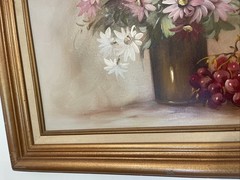 Vtg Floral Oil Painting Signed M Hudson Pink Daisies Still Life Framed 24.5”x20”