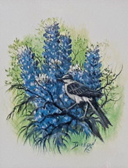 Bluebonnet Artist Bonnie Dickson Framed Print Bluebonnet & Blue Bird – 12″ x 16″