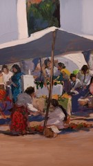 Sergio Ladron De Guevara Original Oil Painting „Market Day“ 2002 Large Excellent