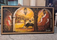Carlo of Hollywood Matador Vs Bull Painting Art w/ Working Lights!!