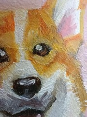 original oil painting framed portrait art Dog 4×4 inches