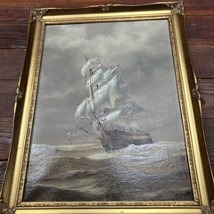 J. James, Clipper ship on the ocean, oil on canvas painting, framed