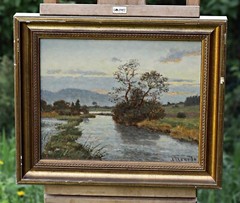 Oil on Wood Painting, Signed Rudolf Allwardt, River Landscape, Framed