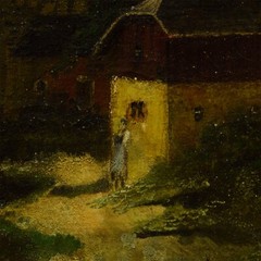 Ca 1850-1900 Old painting Pre-Alpine landscape, oil 27.2×22 in