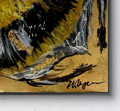 Mary Myers Original Bee Painting 14×14 Gold Leaf Mixed Media Art