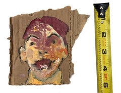 Original Outsider Art Primitive Abstract Man Portrait Painting Torn Cardboard