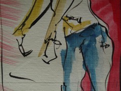 BUY MAN ORIGINAL INK PAINTING OUTSIDER HANGING UNIQUE URBAN CITY FOLK LOCAL ODD