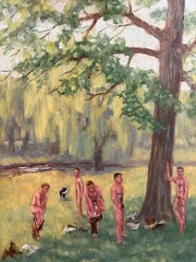 Willow Creek Classical Homoerotic Swimmers Art Oil Painting Nude Men Dan Green