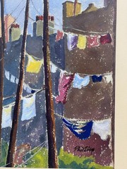 Phil Dyke (1906-1990) Signed Watercolor „Laundry Day“ California WPA Disney